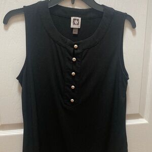 Anne Klein Black Sleeveless Top with Pearl Buttons